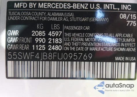 2015 Mercedes-Benz C 300 Sport from USA, damaged, VIN 55SWF4JB8FU095769